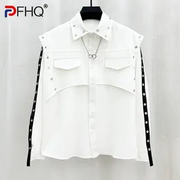 Men's Casual Shirts PFHQ Fashionable Design Metal Patchwork Color Contrast Korean Version Trendy Handsome Delicacy Tops Summer 21Z4128