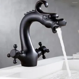 Bath Accessory Set Matte Black Tap Washbasin Mixer Bathroom Sink Faucet Cold And Water Vintage Home Kitchen Dragon Carved
