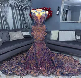 Sparkly Long Prom Dresses 2022 Sexig Mermaid Lavender Sequin African Women Black Girls Gala Celebrity Evening Party Night Gowns6942307