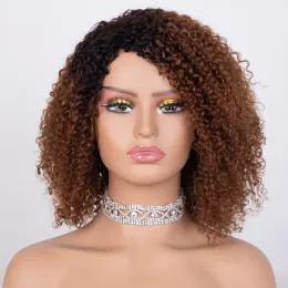 Peruker elegant afro kinky lockigt mänskligt hår peruk ombre markera mänskligt hår peruk med lugg färgade brasilianska 4A lockiga bob peruk för kvinnor