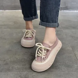 Scarpe Casual Johnature appartamenti in vera pelle donna 2024 primavera estate punta tonda fatta a mano con lacci per il tempo libero Vulcanize