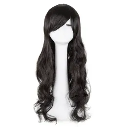 Wigs Black Wig FeiShow Synthetic Heat Resistant Fiber Carnival Peruca Perruque Long Curly Inclined Bangs Hair Female Salon Hairpiece