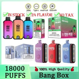 Bang Box 18000 Puffs Bang 18k Vapes Descartáveis Caneta E Cigarro 0% 2% 3% 5% Vaporizador Recarga Malha Bobina Vape Caneta Navio um dia 12000puffs VS Utco tornado 12k 9k 9000 7000 7k