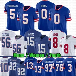 0 Brian Burns Kayvon Thibodeaux Football Jersey Tommy Devito Daniel Jones Dexter Lawrence II Taylor Deonte Banks Jalin Hyatt Devin Singletary Eli Manning Okereke