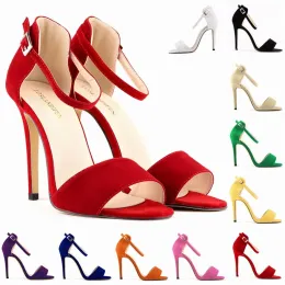 Сандалии Loslandifen Женщины Fashion Thin Sandals Summer Soft Flock High Heels Обувь для подкоров