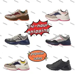 Designer Sneakers Rhyton Scarpe casual Pelle con suola spessa Uomo Donna Papà Sneaker Chaussures vintage Lace-UP Aumento della piattaforma Scarpe per il tempo libero 36-46