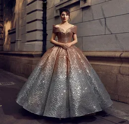 2021 Glitter Sequined Wine Red Evening Quinceanera Dresses Ball Gown Off Shoulder Long Gold Blingbling Birthday Party Prom Formal 9999427