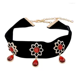 Choker High-end Party Jewelry Flower Velvet Necklace Sexy Red Water-drop Trendy Suede Wide Collar For Bridal