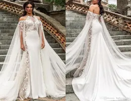 Nya berta långärmad sjöjungfru bröllopsklänningar halter juvel hals applicerad bröllopsklänning brudklänningar vestidos de novia robe3429639