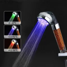 Banyo Duş Başlıkları Renkli Basınçlı Duş Başlığı Sıcaklık Sensörü LED Hafif Yağmur Duş Suyu Yumuşatıcı Negatif İyon Filtresi El Duş Başlığı Y240319