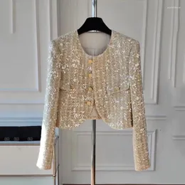 여성용 재킷 2024 스프링 싱글 가슴 장거리 슬리브 빛나는 재킷 스트리트웨어 스팽글 독특한 디자이너 코트 겉옷