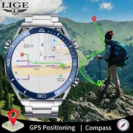 손목 시계 LIGE 새로운 GPS 추적기 Bluetooth Call Ultimate Smart Watch Men Full Touch Sport Watch ECG PPPG MEN SmartWatch Wodoodporny Do Huawei 240319