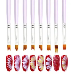 فرشاة الطلاء الأكريليك UV Gel Flower Drawing Pen Purple Manicure Nail Art Tool 8 Patterns اختياري بطانة Pen2949696