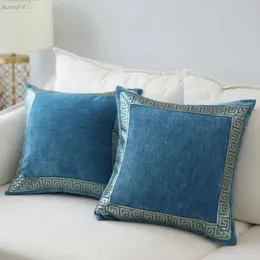 Federa per cuscino lussuosa con ricamo in velluto blu grigio beige per decorazioni per la casa