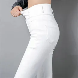 Stretch na kostce Vaqueros przycisk wysokiej talii muchy biały ołówek dżinsy kobiety czarne duże rozmiar 5xl chude dżinsowe spodnie 240315