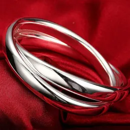 Bangle Babyllnt 2021 Nowy czysty 925 srebrny srebro dwa okrągłe koło Bransoletka Kobiet Mężczyzna Modna biżuteria na prezent 240319