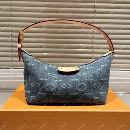 Kadınlar denim hobo tepeleri pochette debriyaj çantası france marka nakış tuval mini tasarımcı koltuk koltuk el çantası bayan inek derisi deri süslemeli çantalar