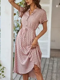Ladies Polka Dot Print Shirt Dres Casual Midi Holiday Summer Dress Female Loose Women Beach Sundress Robe Vestidos 240314