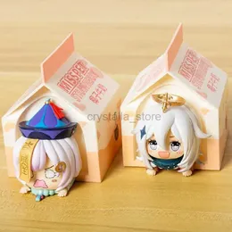 Anime Manga Figurka Genshin Paimon Qiqi Kawaii dziewczynka karton mleka Mini modelo figurki Anime GK zabawki z PVC prezent dekoracja samochodu 240319