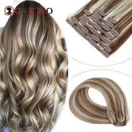 Przedłużenia proste klip w przedłużanie włosów ludzkie włosy 10pcs/Set Remy Human Hair Ombre Podświetl Blond Klip INS dla kobiet 1428 cali