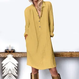 Lässige Kleider Übergroßes Sommerkleid Damen Knopf-Revers-Hemdkleid Baumwolle und Leinen Strandparty Lang Plus Size Robe 3XL-5XL