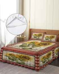 Yatak etek çiçek ayçiçeği eşkenar dörtgen retro elastik takılmış yatak örtüsü yatak kapağı yatak set sayfası