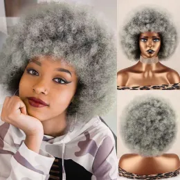 Wigs Synthetic Afro Kinky Curly Wig With Bangs Short Gray Fluffy Hair Wigs For Black Women Natural Pink Gold Black Brown Wigs