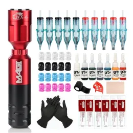 Kits Professional Tattoo Machine Set Rotary Tattoo Pen Digital LCD Wireless Tattoo Strömförsörjning för permanenta smink tatueringsmaterial