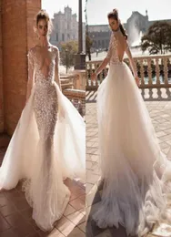 2019 Berta Mermaid Detibless Beach Wedding Dresses Deep v Grick Overkirt Long Sleeves Bohemian Bridal Dons Plus Size Boho Vestidos8407991