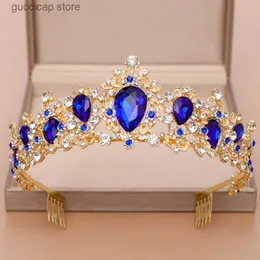 Tiaras ailibride tiara rainha coroa nupcial jóias de cabelo azul cristal strass tiaras e coroas para casamento nupcial acessórios de cabelo y24019