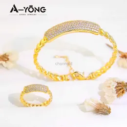 Bangle Árabe Ouro Zircônia Pulseira Conjunto Anéis de Cobre Ouro 21k Italiano Cuff Pulseiras Elegante Mulher Luxo Festas Jóias Presentes 240319