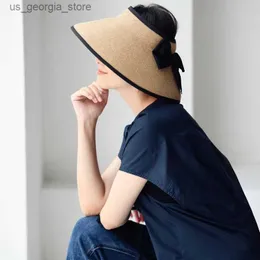 Wide Brim Hats Bucket Hats Micoco A3628C Elegant summer attire sun shading sun protection bow hair loop str hat Y240319