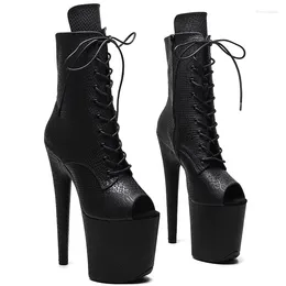 ダンスシューズLaijianjinxia 20cm/8inch Pu Apper Open Toe Women's Platform Party High Heels Modernankle Boots Pole 077