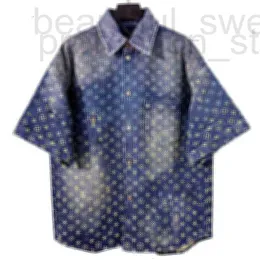 Herrspårsdräkter Designer Högkvalitativ 2023 Summer New Rainbow Brodered Denim Shirt Casual Set för par Reru J73P