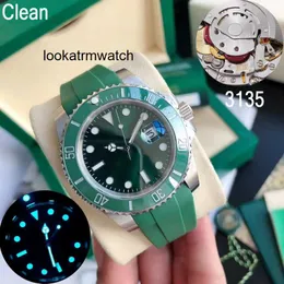 Ruch Watch RLX Factory Clean Man Mens Type Green Watch V11 116610L Blue Ceramic Bezel Guma Pasek ETA3135 3235 MECHANICAL 904L SAPPHIRE