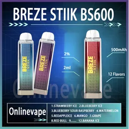 Original BREZE STIIK BS600 Puff Disposable E Cigarette Vaper 500mAh 2ml E-liquid 600 Puff 12 Flavors 2%