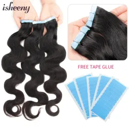 Przedłużenia Isheeny Body Wave Taśma w przedłużanie włosów 12 „24” Naturalne niewidzialne taśmę Human Hair Wydłużenie dla kobiet prawdziwe ludzkie włosy