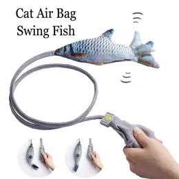 Airbag Swing Fish Toys Katzen Interaktive Spielzeug Plüsch Hunde Heck Katze Stick Teaser Zauberstäbe manuell Katzen kauen Bissspielzeugspiele Haustier Vorräte 240315