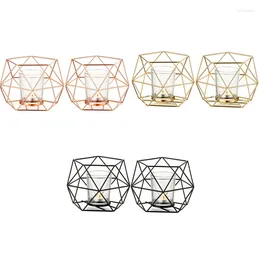 Ljushållare AT35 Metal Holder Set of 2 Geometric Tea Lights Pillar Lantern Modern Decoration For Home