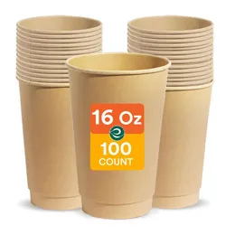 Eco Soul 100% Compostabl Plant-Basd (PFAS-FR) 16 uncji (100 liczba, 16 uncji gorących kubków) Bagass Papr Papr Eco-Frindly Cups | Solidne, mikrofalowe ovn