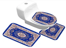 Badmatta 3 -bituppsättning Klassiskt mönster toalett täcke fot dynan nonslip absorberande badrum dörr flanell mjuk badr matta liten 9135429