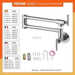 Kökskranar VeVor Pot Filler Double Tap Solid mässing Commercial Wall Cooking spis kran med matt svart finish Folding Restaurant 240319