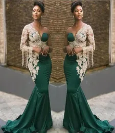 2020 New Black Girl Mermaid Evening Dress New Prom Dresses Long Sleeve Lace Applique Beaded Paolo Sebastian African Elegant Evenin3909939