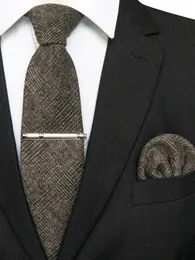 Jemygins Solidny kolor kaszmirowy wełniany krawat i kieszonkowe zestaw klipów dla mężczyzn Daily Cravat Accessory Gift 240314