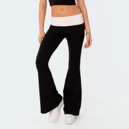 Botas de calças magras do flare das mulheres dobram sobre leggings Bootcut Bell Bottom Yoga Pants Y2K TRUSTERS TRUSTERS TRUSTERS Vintage Streetwear