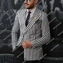 Męski garnitury man w paski 2 sztuki biuro biznesowe Blazer wykonany przez tyłek Tuxedo klasyczny ślub trawaje elegante para hombre