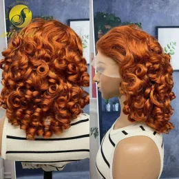 Peruki #350 13x4 koronkowa Spring Spring Curly Human Hair Peruka 16 -calowa pełna koronkowa frontalna, sprężysta peruka 250% gęstości dla kobiet Brazylijskie włosy Remy Hair