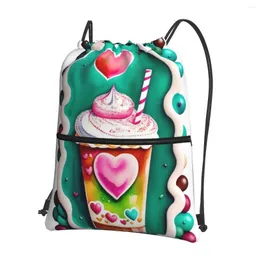 Mochila aventura ao ar livre com copo frio frappuccino mochilas portáteis saco de cordão pacote livro de bolso para viagens esporte