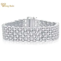Bangle Wong Rain Luxury 100% 925 Silver 14MM Lab White Sapphire Stone Women Bracelets Wedding Party Fine Jewelry 240319