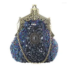 Totes Retro Fashion Pearl Sequin Beaded Clutches Handbag For Women Vintage Antique Gold Color Chain Shoulder Bag Party Evening Bags